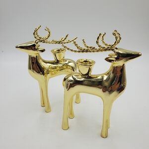 Gold Reindeer Stag Deer Candle Holder Figurine 7 1/2” Tall x 5 1/2” Long